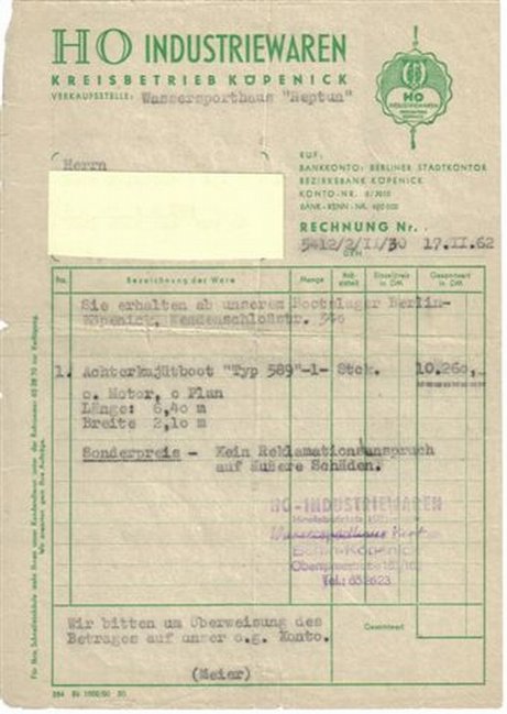 die Rechnung von 17.2.1962